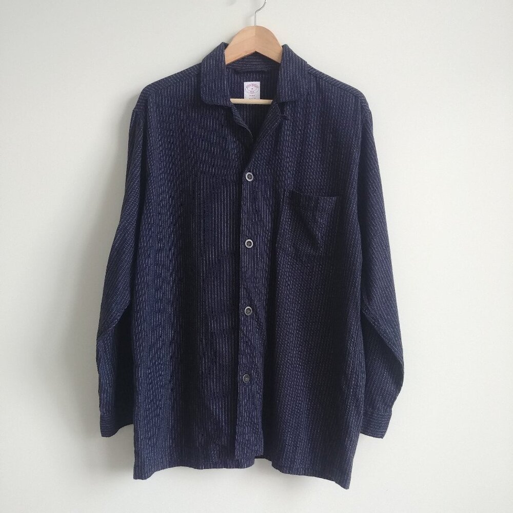 Brooks Brothers Men Medium 100% cotton soft flannel feel navy blue pajama shirt